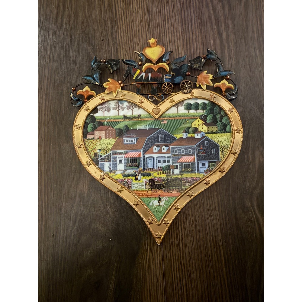 Bradford Exchange Charles Wysocki Heart Plate OS Gold 'Prairie Wind Flowers'